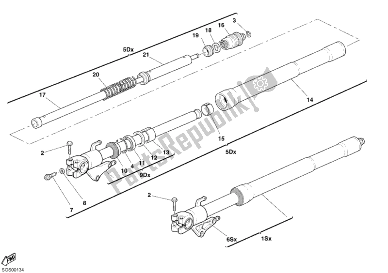 All parts for the Front Fork of the Ducati Superbike 749 Dark USA 2005